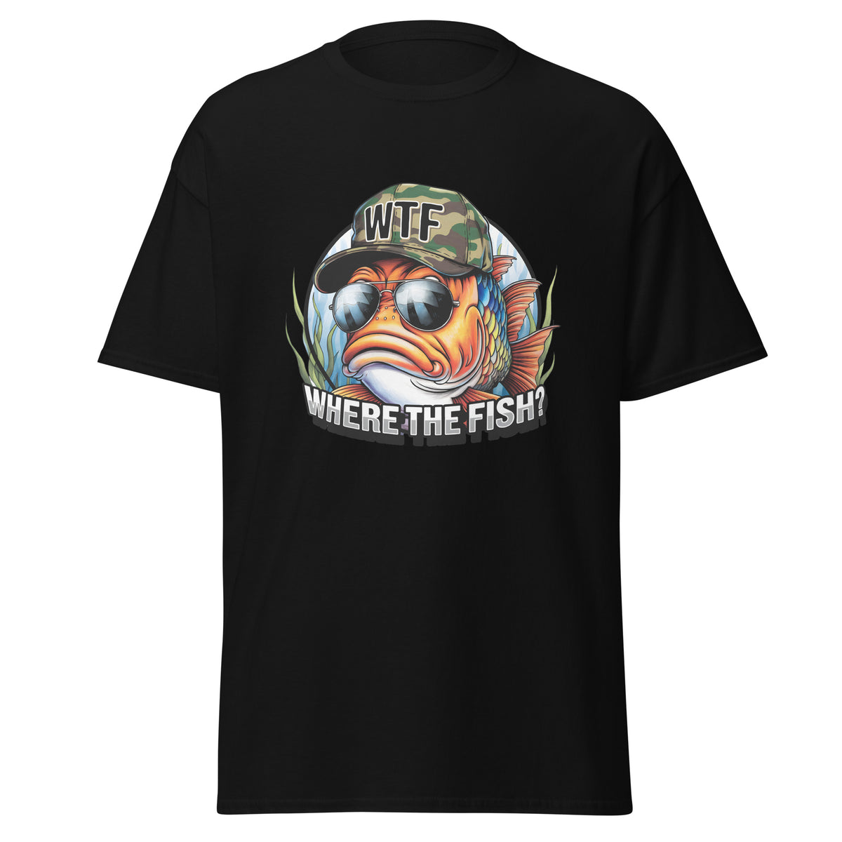 Worldoftshirts Fish WTF - Where the Fish? Funny Fishing Tee for Anglers | CA4WD